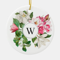 Vintage White & Pink Magnolia Flowers Monogram
