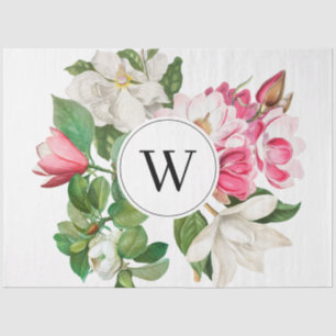 Vintage White & Pink Magnolia Flowers Monogram Tissue Paper