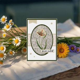 Vintage White Poppy Details on the back Birthday Invitation