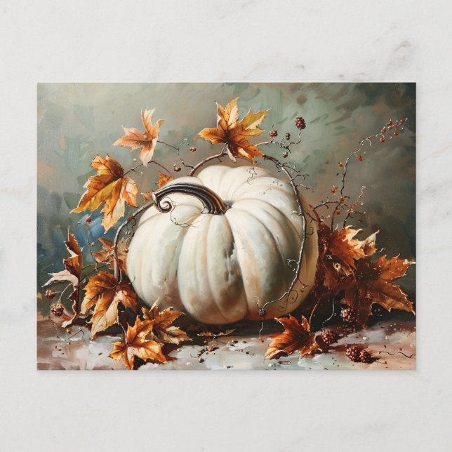 Vintage White Pumpkin Painting Postcard (Front)