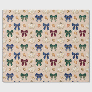Vintage White Pumpkin & Velvet Bows Autumn Wrappin Wrapping Paper