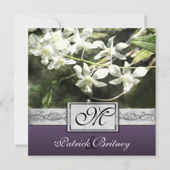 Vintage White & Purple Orchid Wedding Invitations (Front)