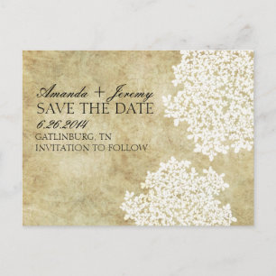 Vintage White Queen Anne's Lace Save the Date Announcement Postcard