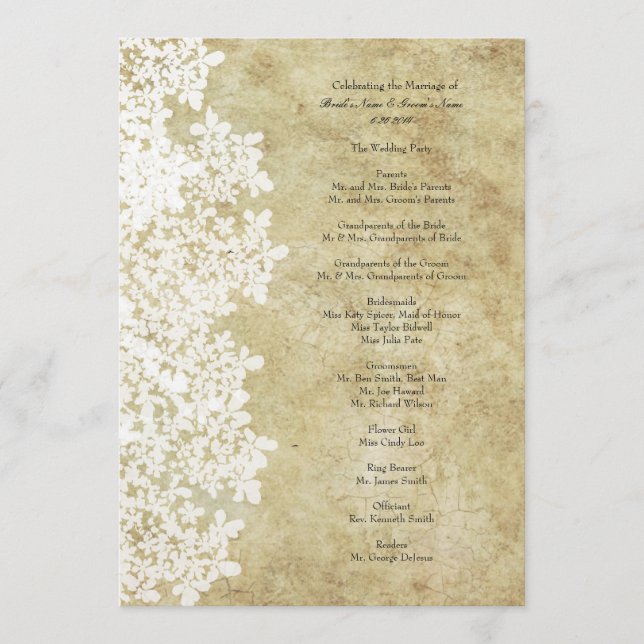 Vintage White Queen Ann's Lace Wedding Program Programme (Front)