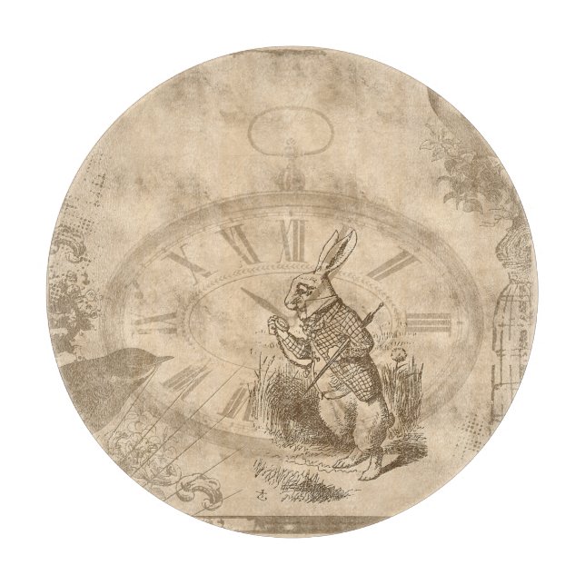 Vintage White Rabbit Collage Cutting Board (Front)