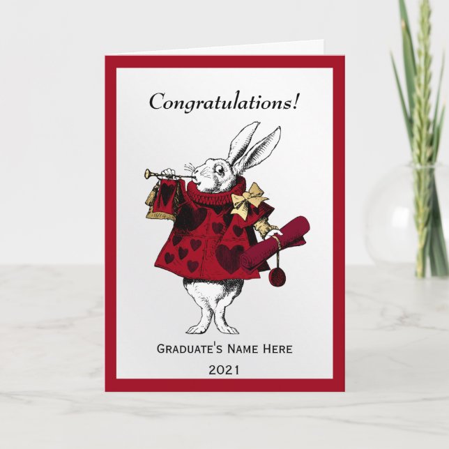 Vintage White Rabbit Congratulations Graduation Card (Front)