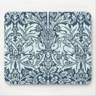 Vintage White Rabbits Floral Blue - William Morris Mouse Mat