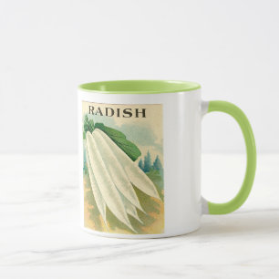 vintage white radish seed packet mug