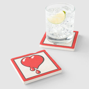 Vintage White Red Bleeding Heart Liberal Pop Art Stone Coaster