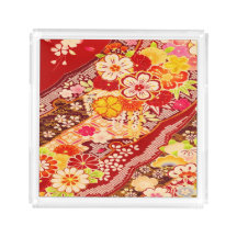 Vintage White Red Japanese Kimono Floral Flower