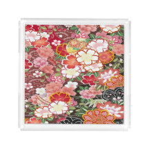 Vintage White Red Japanese Kimono Floral Flower