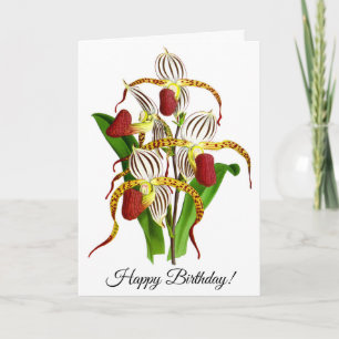Vintage White Red Orchid Flower Personalised Card