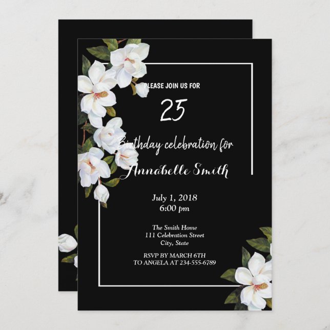 Vintage White Rose Birthday Invitation (Front/Back)