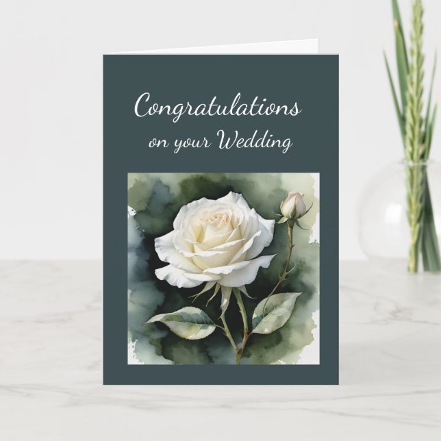 Vintage White Rose Congratulations Marriage Card (Front)