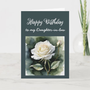 Vintage White Rose Daughter-in-law Birthday Card
