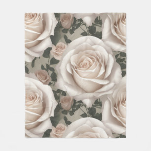 Vintage White Rose Fleece Blanket