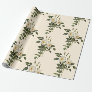 Vintage White Rose Flower Wrapping Paper