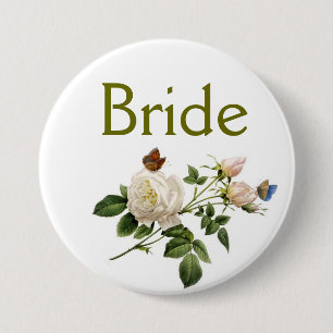 vintage white rose flowers bride or groom 7.5 cm round badge