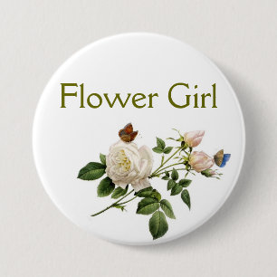 vintage white rose flowers flower girl 7.5 cm round badge