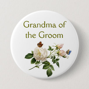 vintage white rose flowers grandma of the groom 7.5 cm round badge