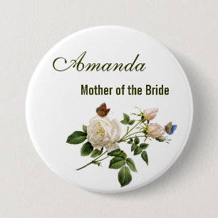 vintage white rose flowers mother of the bride 7.5 cm round badge