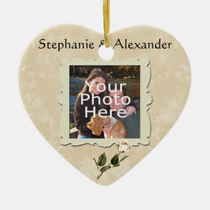 Vintage White Rose Frame Photo Wedding Ornament