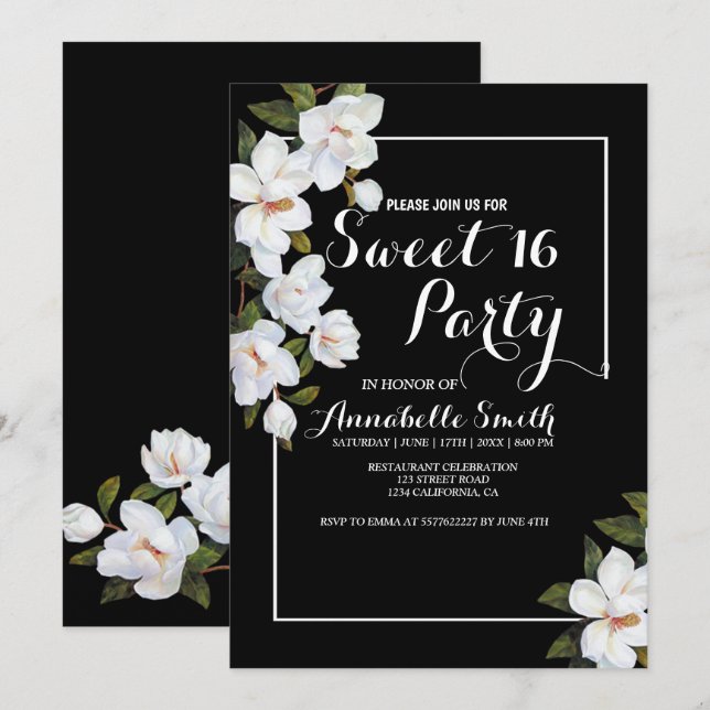 Vintage White Rose sweet 16 Invitation (Front/Back)