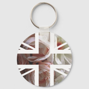 Vintage White Rose Union Jack British(UK) Flag Key Ring
