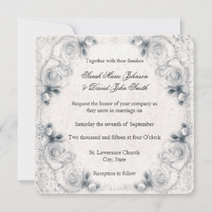Vintage White Rose Wedding Invitation