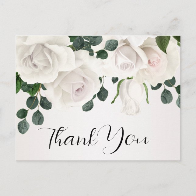 Vintage White Roses 60th Birthday Thank You Postcard (Front)