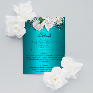 Vintage White Roses and Aqua Wedding Details Enclosure Card