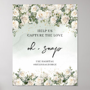 Vintage white roses and greenery foliage oh snap poster