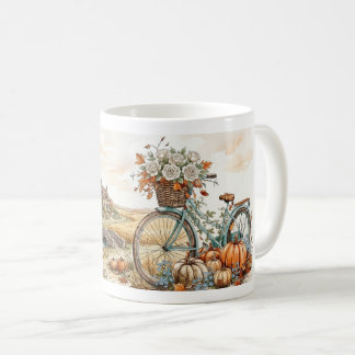 Vintage White roses and Halloween pumpkin mug