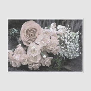 Vintage White Roses Carnations Baby Breath Tissue Paper