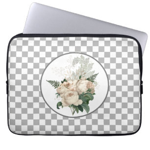 Vintage White Roses Chequerboard  Laptop Sleeve