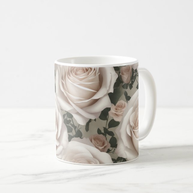 Vintage White Roses Coffee Mug (Front Right)