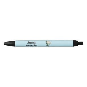 Vintage white roses custom name on blue black ink pen