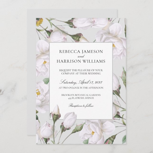 Vintage White Roses Invitation (Front/Back)
