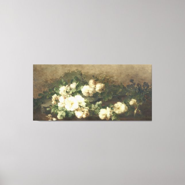 Vintage White Roses Oil Painting Canvas Print (Front)