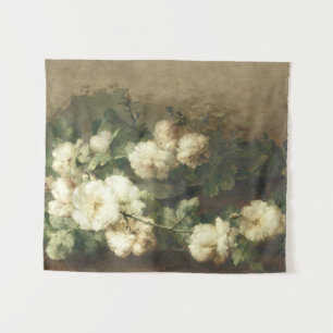 Vintage White Roses Oil Painting Tapestry
