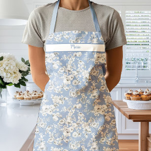 Vintage White Roses on Breeze Blue Apron