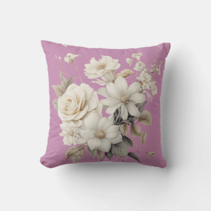 Vintage White Roses & Pink Background Cushion