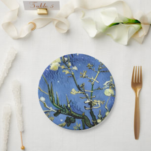 Vintage White Roses Snowflakes Christmas van Gogh Paper Plate