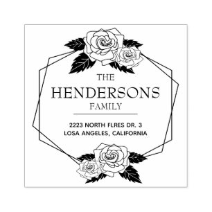 Vintage white roses with modern frame rubber stamp