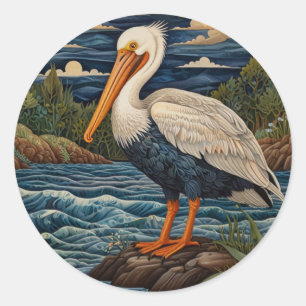 Vintage white sea bird seagull pelican classic round sticker