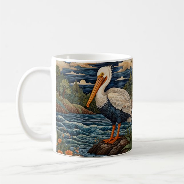 Vintage white sea bird seagull pelican coffee mug (Left)