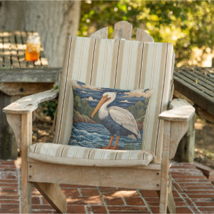 Vintage white sea bird seagull pelican cushion