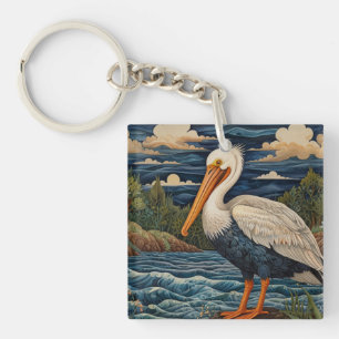 Vintage white sea bird seagull pelican key ring