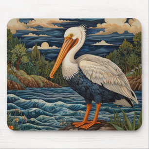Vintage white sea bird seagull pelican mouse mat