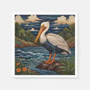 Vintage white sea bird seagull pelican napkin